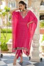 Magenta Pink Zari Woven & Embroidered Organza Silk Kaftan With Dhoti Pants