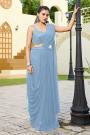 Pre-Draped Cornflower Blue Georgette Saree With Hand Embroidered Blouse & Belt