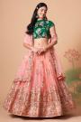 Peach Net Embroidered Lehenga Choli Set