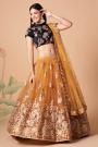 Mustard Net Embroidered Lehenga Choli Set