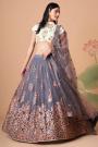 Grey Lilac Net Embroidered Lehenga Choli Set