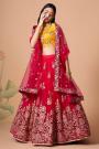 Red Net Embroidered Lehenga Choli Set