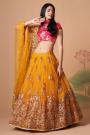 Yellow Net Embroidered Lehenga Choli Set