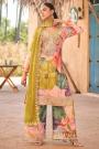Multicolor & Fern Green Chinon Silk Printed, Embroidered, & Hand Worked Kurta Set