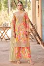 Multicolor Chinon Silk Printed, Embroidered, & Hand Worked Kurta Set