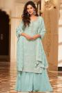 Soft Blue Georgette Lucknowi Chikankari Embroidered Sharara Kurta Set