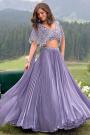 Lavender Indowestern Organza Silk Skirt With Hand Embroidered Net & Organza Silk Top