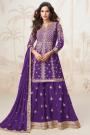 Purple Chinon Silk Embroidered Long Kurti Lehenga Set