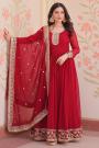 Red Georgette Embroidered Anarkali Dress With Dupatta