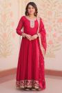 Bright Pink Georgette Embroidered Anarkali Dress With Dupatta