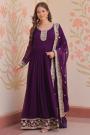 Plum Georgette Embroidered Anarkali Dress With Dupatta