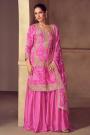Pink Chinon Silk Bandhani Printed & Embroidered Sharara Kurta Set