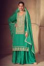 Green Chinon Silk Bandhani Printed & Embroidered Sharara Kurta Set