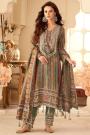 Grey & Multicolor Zari Silk Hand Embroidered & Printed Kurta Set