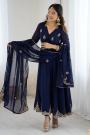 Navy Blue Georgette Embroidered Anarkali Set