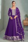 Deep Purple Georgette Embroidered Anarkali Dress With Dupatta