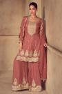 Brick Red Bandhani Chinon Silk Embroidered Sharara Kurta Set