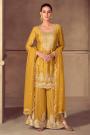 Yellow Bandhani Chinon Silk Embroidered Sharara Kurta Set