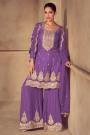 Purple Bandhani Chinon Silk Embroidered Sharara Kurta Set