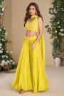 Yellow Georgette Hand Embroidered Top & Palazzo Set With Choker Style Dupatta