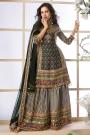 Black & Multicolor  Crepe Silk Printed & Hand Embroidered Sharara Kurta Set