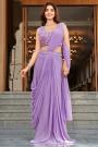 Pre-draped Lavender Georgette Hand Embroidered Saree With Blouse