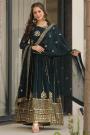 Navy Teal Georgette Embroidered Anarkali Dress With Dupatta