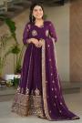 Plum Georgette Embroidered Anarkali Dress With Dupatta