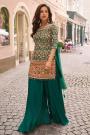Multicolor & Bottle Green Crepe Silk Printed & Hand Embroidered Sharara Kurta Set