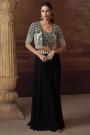 Black Embroidered Georgette Top & Palazzo Set With Jacket