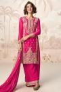 Fuchsia Pink Chinon Silk Embroidered Kurta Set