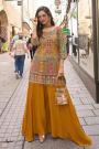 Multicolor Mustard Crepe Silk Printed & Hand Embroidered Sharara Kurta Set