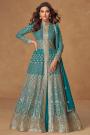 Turquoise Georgette Embroidered Anarkali Dress With Skirt & Dupatta