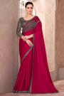 Cherry Red Chiffon Embroidered Saree