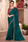 Teal Green Chiffon Embroidered Saree