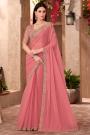 Peach Pink Georgette Embroidered Saree