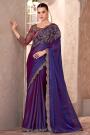 Violet Satin Georgette Embroidered Saree