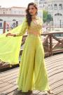 Pretty Pear Green Silk Embroidered Top & Palazzo Set With Dupatta