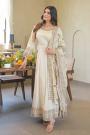 Ivory Zari Silk Hand Embroidered Anarkali Dress With Dupatta