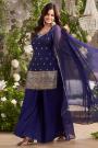 Indigo Silk Embroidered Sharara Kurta Set