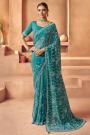 Teal Tissue Silk Embroidered Saree