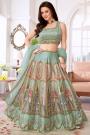 Mint Green printed & Embroidered Silk Lehenga Set