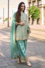 Mint Silk Embroidered & Hand Embellished Kurta Set