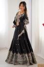 Black Crepe Silk Embroidered Lehenga Set
