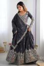Blue Grey Crepe Silk Embroidered Lehenga Set