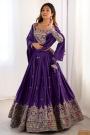 Violet Crepe Silk Embroidered Lehenga Set
