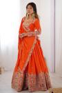 Orange Crepe Silk Embroidered Lehenga Set