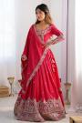 Red Pink Crepe Silk Embroidered Lehenga Set