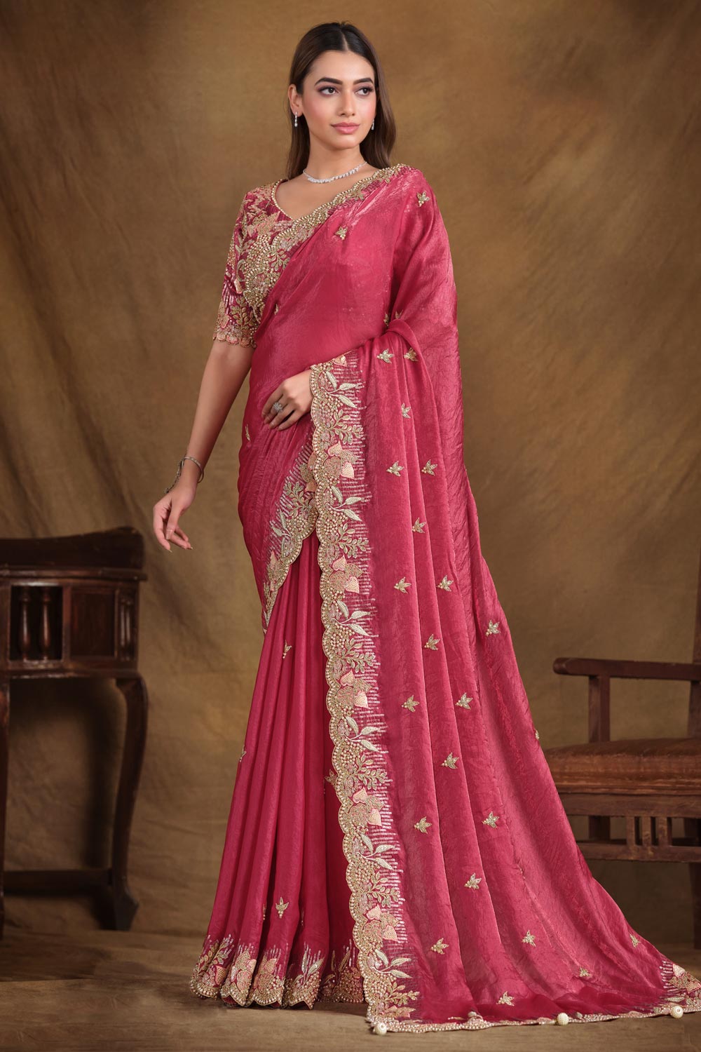 Soraya Red Soft Silk Satin Saree with Handloom Woven Design Ready to Wear One Minute Saree main image 1