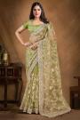 Lemon Green Net Embroidered Saree